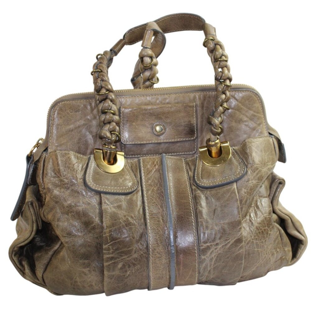 Chloé Heloise Brown Pebbled Leather Satchel Boho Luxe Designer Bag - Picture 4 of 11